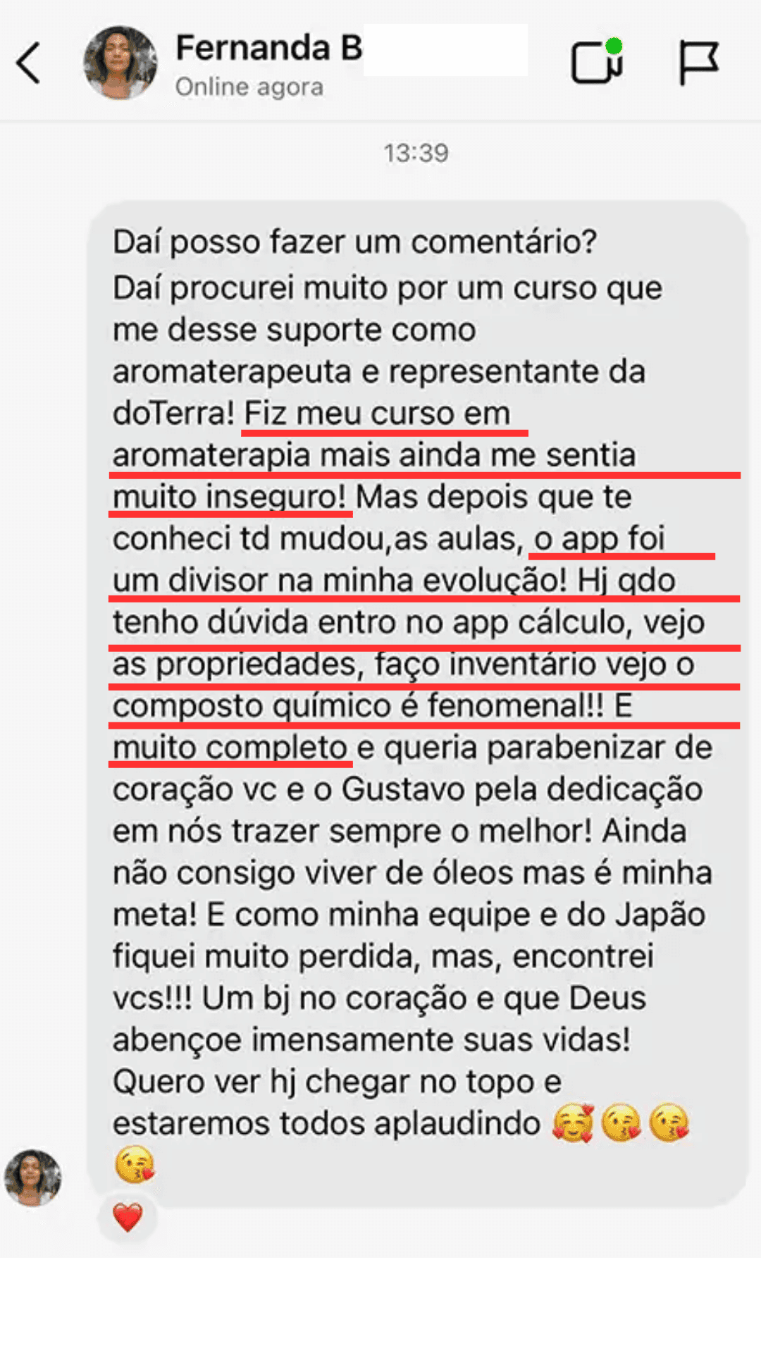 Depoimento sobre ganhar confiança para usar os óleos
