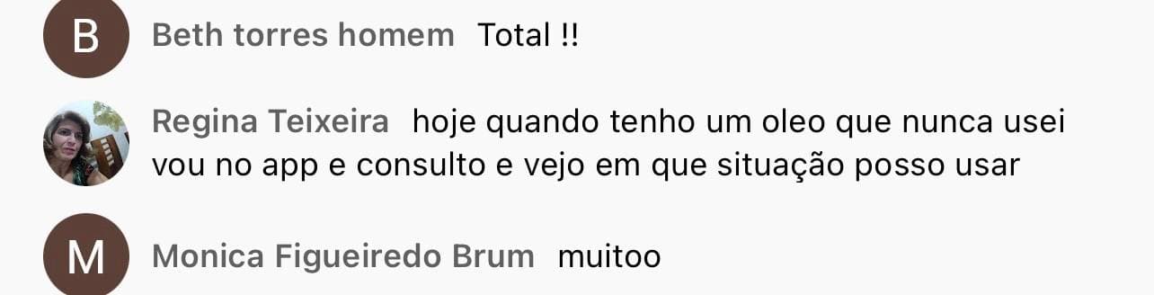 Depoimento sobre consultar um óleo novo no aplicativo